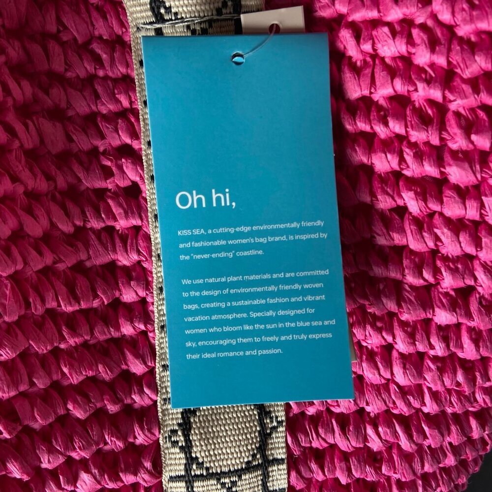 💐 KISS SEA Woven Straw Tote – Pink - NWT - Picture 3 of 10